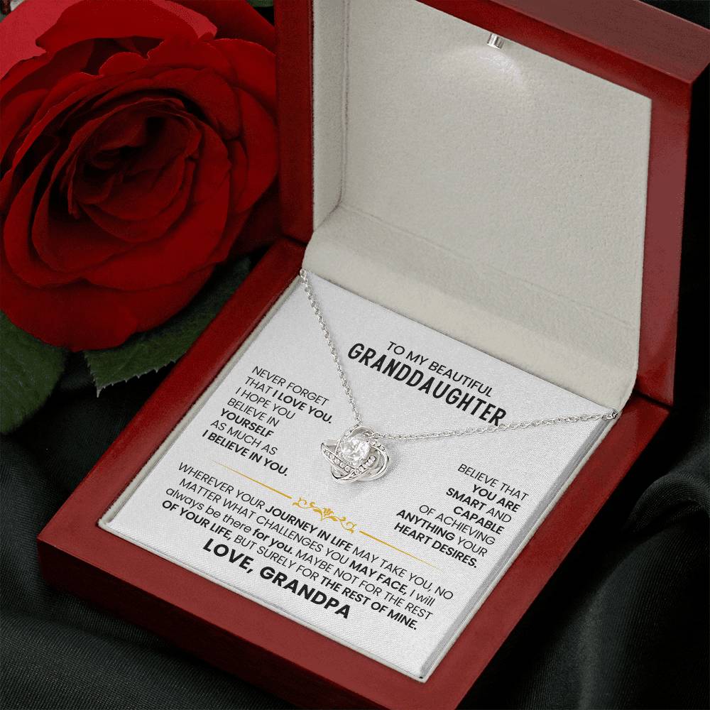 Granddaughter Necklace from Grandpa, Love Knot Pendant Gift for Birthday, Christmas, Graduation, Confirmation