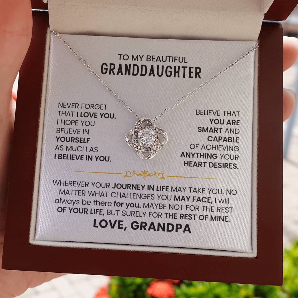 Granddaughter Necklace from Grandpa, Love Knot Pendant Gift for Birthday, Christmas, Graduation, Confirmation