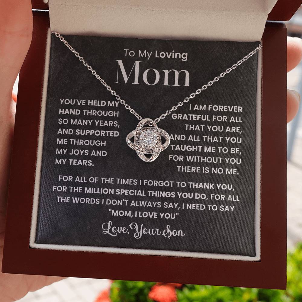 Mom Necklace from son, Love Knot Pendant gift for birthday, Mothers day, Christmas
