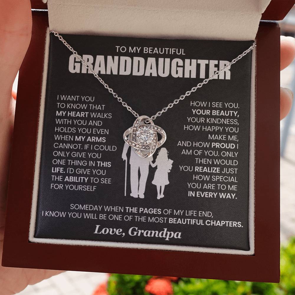 Granddaughter Necklace from Grandpa, Love Knot Pendant Gift for Birthday, Christmas, Graduation, Confirmation