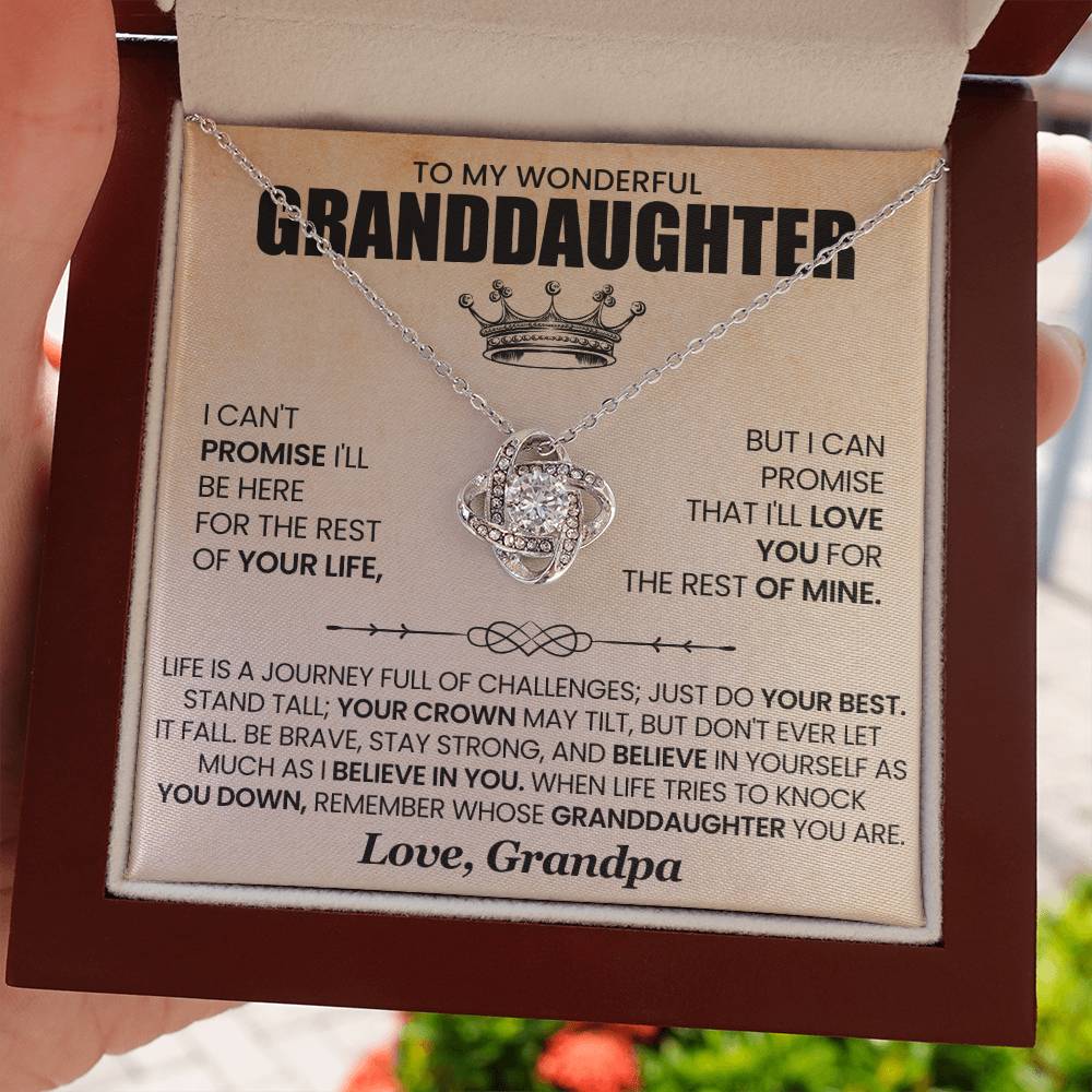 Granddaughter Necklace from Grandpa, Love Knot Pendant Gift for Birthday, Christmas, Graduation, Confirmation