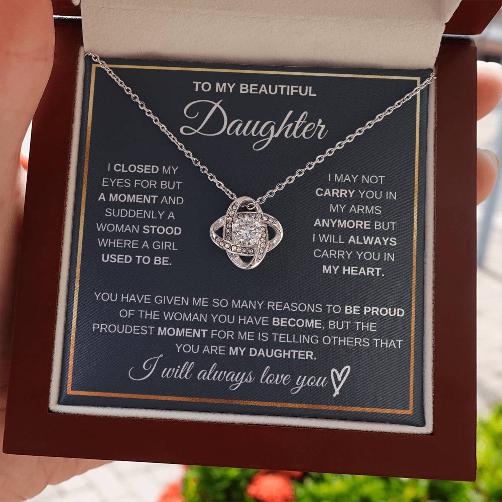 Daughter Necklace from Mom and Dad, Love Knot Pendant Gift for Birthday, Graduation, Christmas