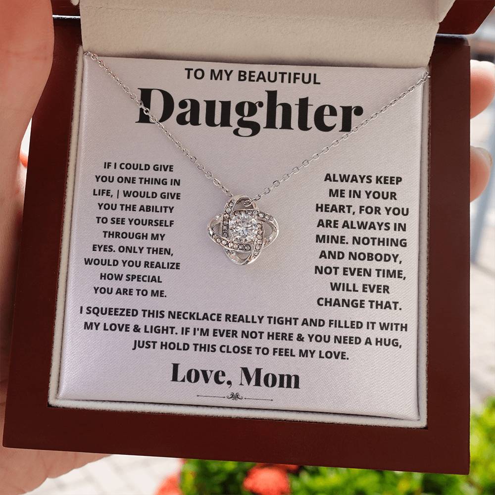 Daughter Necklace from Mom, Love Knot Pendant Gift for Birthday, Graduation, Christmas