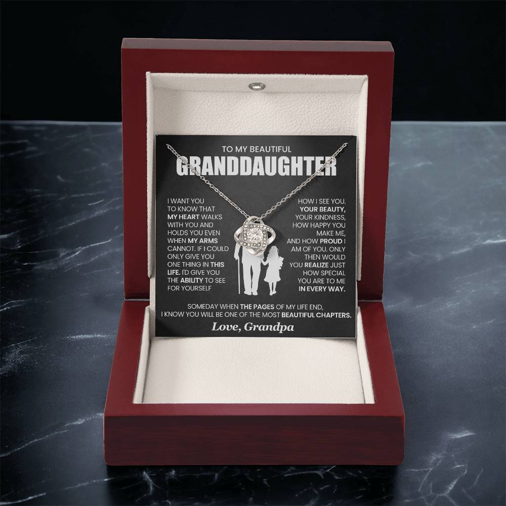 Granddaughter Necklace from Grandpa, Love Knot Pendant Gift for Birthday, Christmas, Graduation, Confirmation