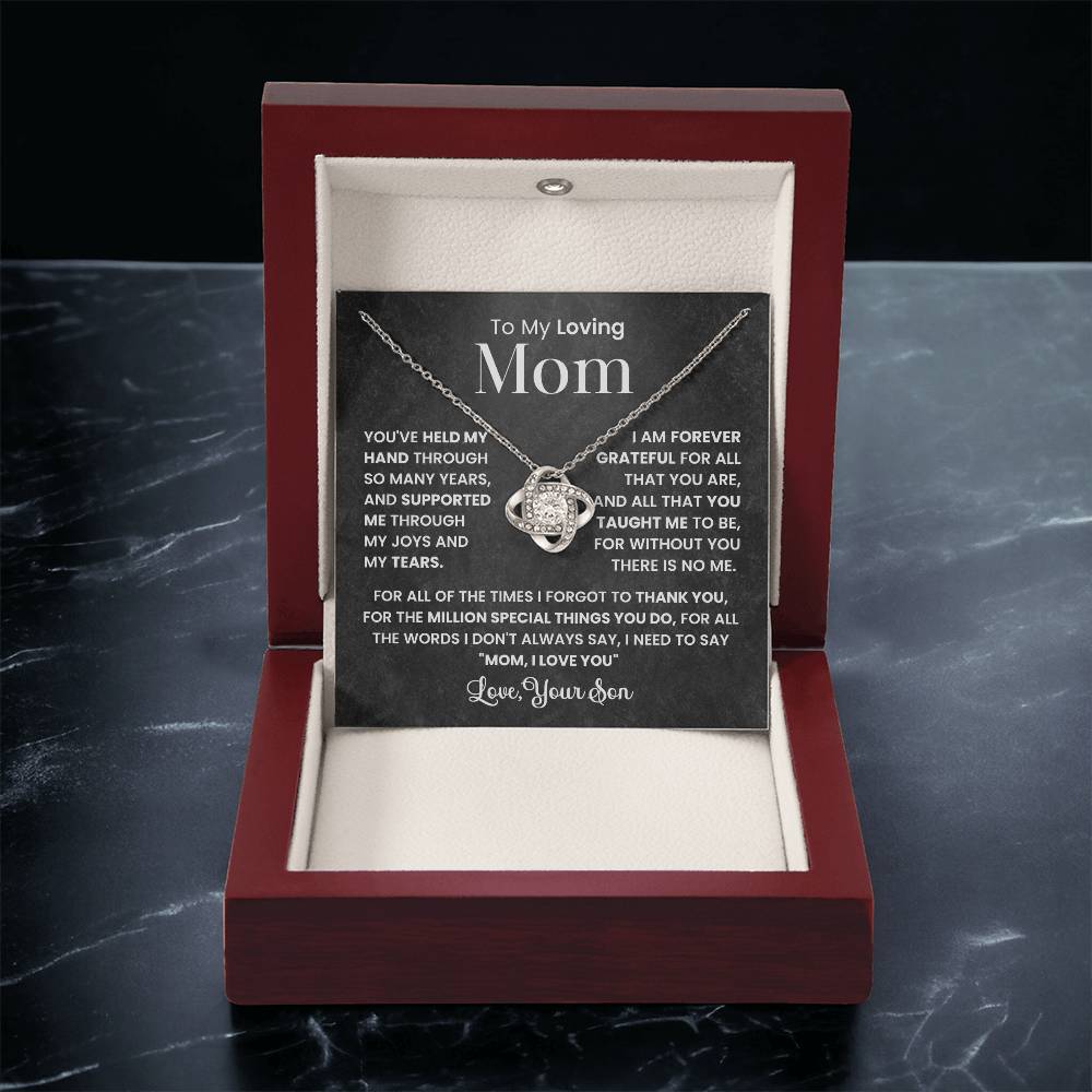 Mom Necklace from son, Love Knot Pendant gift for birthday, Mothers day, Christmas