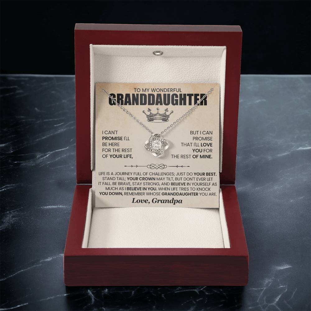 Granddaughter Necklace from Grandpa, Love Knot Pendant Gift for Birthday, Christmas, Graduation, Confirmation