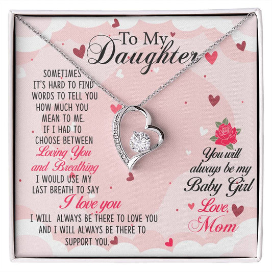 To My Daughter Necklace Gift from Mom, Forever Love Heart Necklace 14K White Gold and 18K Yellow Gold- Perfect for Birthday, Christmas, Graduation