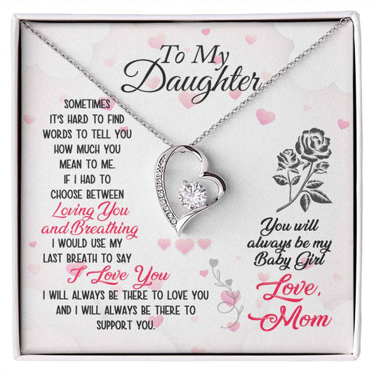 To My Daughter Necklace Gift from Mom, Forever Love Heart Necklace 14K White Gold and 18K Yellow Gold- Perfect for Birthday, Christmas, Graduation