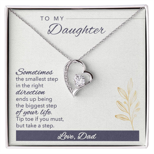 To My Daughter Necklace Gift from Dad, Forever Love Heart Necklace 14K White Gold and 18K Yellow Gold- Perfect for Birthday, Christmas, Graduation