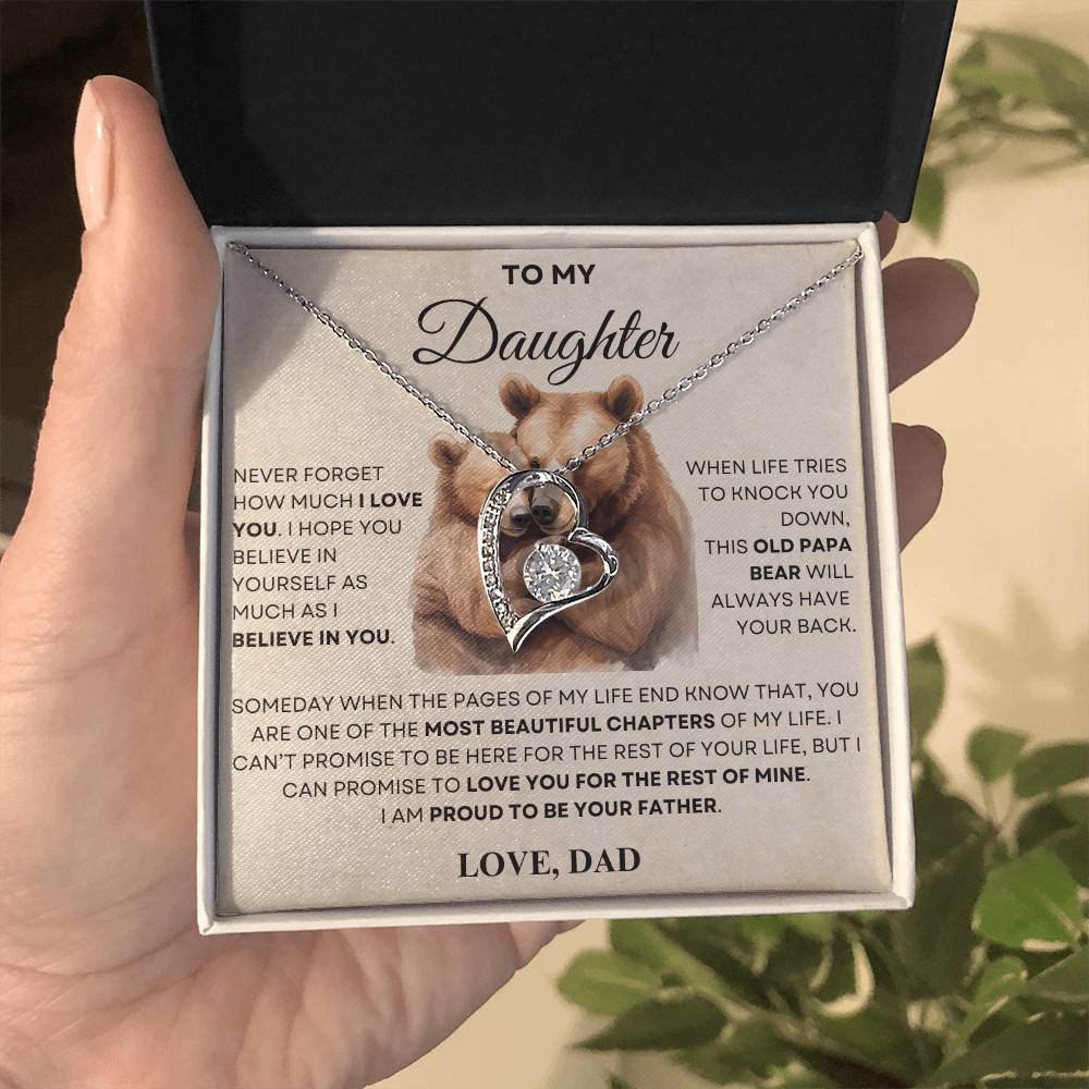 To my Daughter Forever Love Necklace, OLD PAPA BEAR, Gift for Birthday, Graduation, Christmas