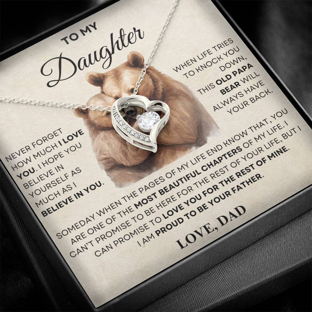 To my Daughter Forever Love Necklace, OLD PAPA BEAR, Gift for Birthday, Graduation, Christmas