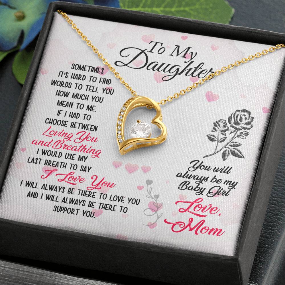To My Daughter Necklace Gift from Mom, Forever Love Heart Necklace 14K White Gold and 18K Yellow Gold- Perfect for Birthday, Christmas, Graduation