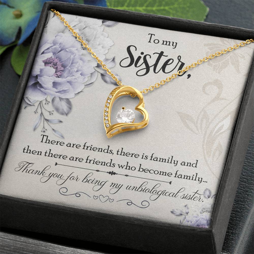 To my Unbiological Sister Best friend Gift. Forever love Heart Necklace 14k White Gold and 18K Yellow Gold, Friendship gifts for Birthday, Christmas