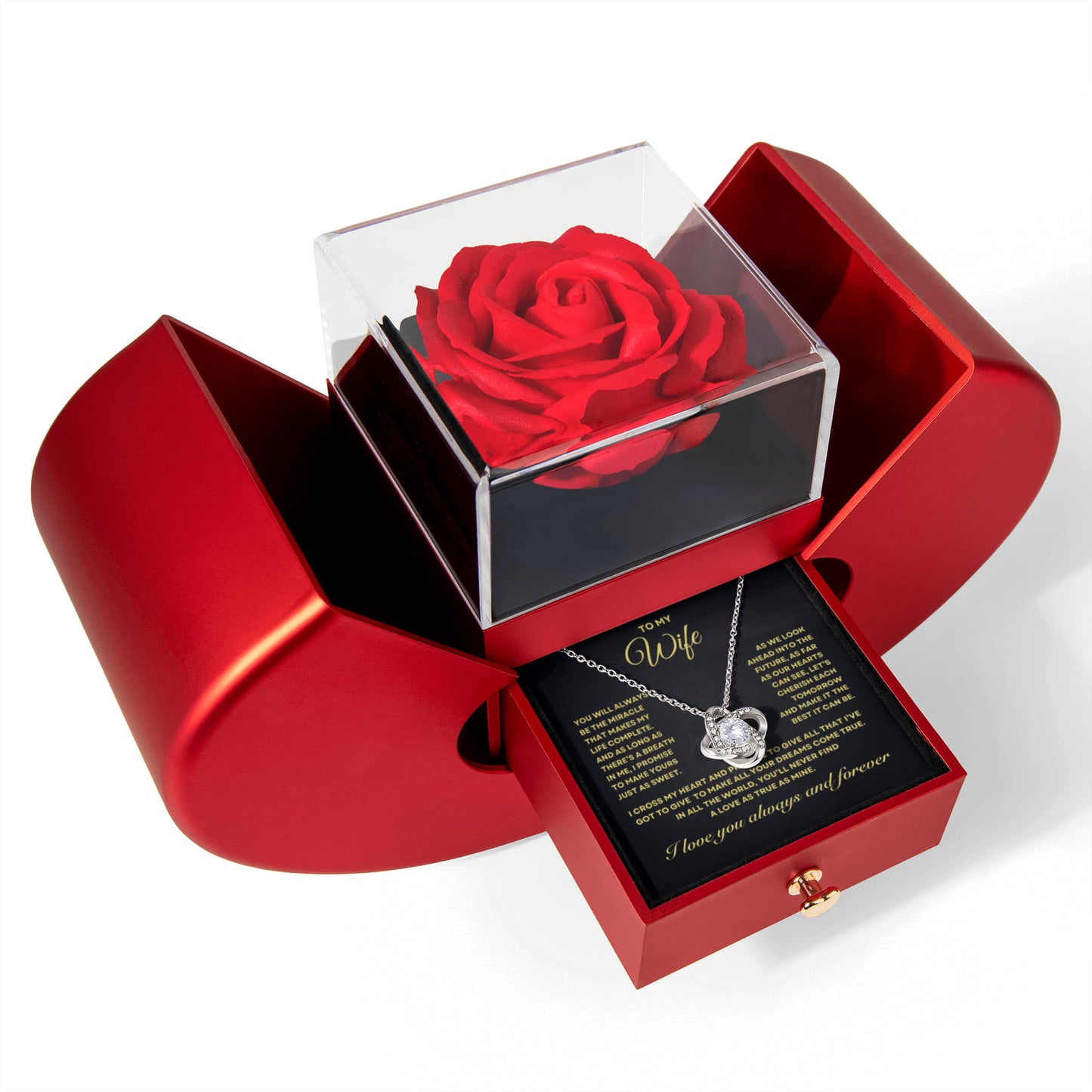 To my Wife Soulmate Necklace from Husband, Love Knot Pendant with Rose Gift box, Gift for anniversary, Valentines day, Mothers day, Christmas, Birthday