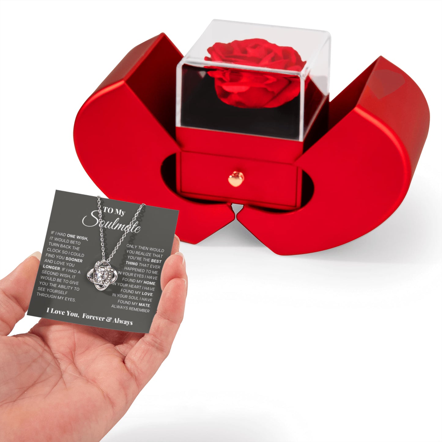 To my Wife Soulmate Necklace from Husband, Love Knot Pendant with Rose Gift box, Gift for anniversary, Valentines day, Mothers day, Christmas, Birthday