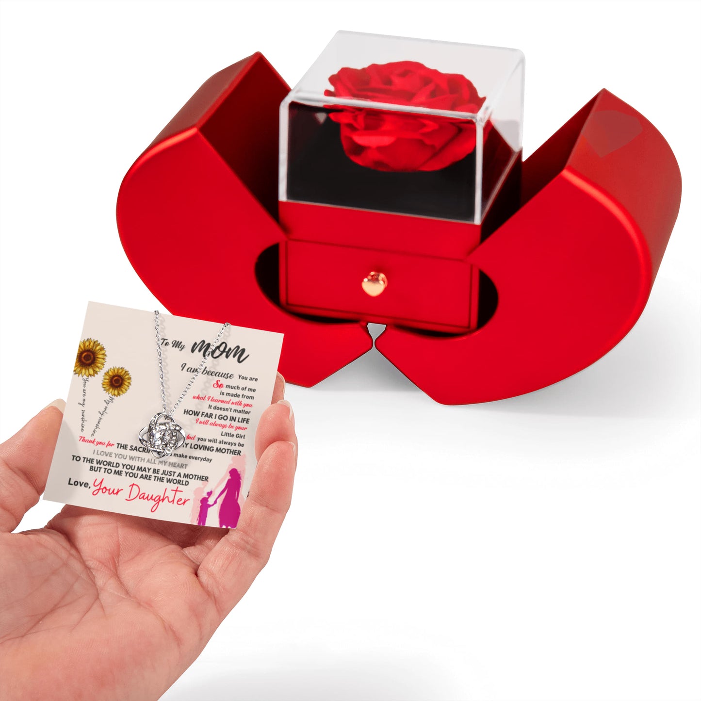 To my Mom Necklace from Daughter, Love Knot Pendant with Rose Gift box, Gift for Valentines day, Mothers day, Christmas, Birthday