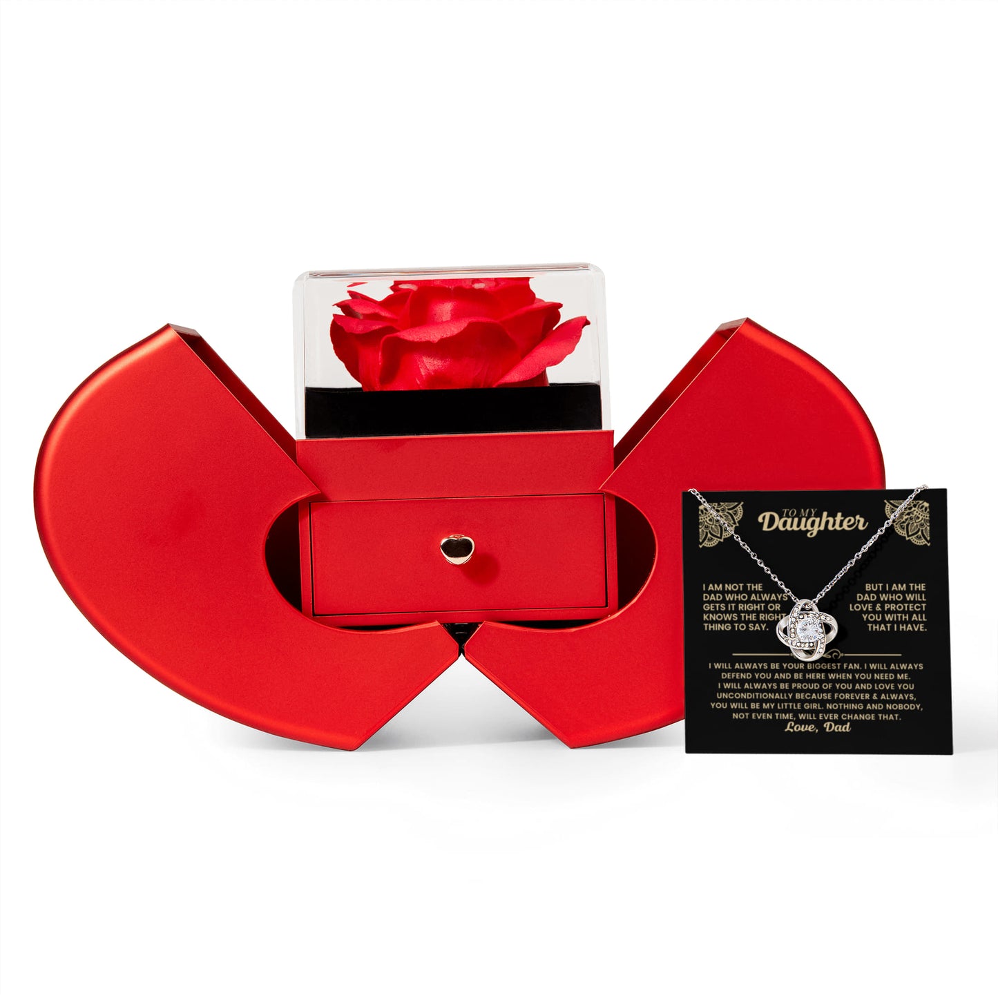 Daughter Necklace from Dad, Love Knot Pendant with Rose Gift Box, Gift for Birthday, Valentines day, Mothers day, Christmas