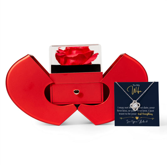 To my Wife Necklace from Husband, Love Knot Pendant with Rose Gift box, Gift for anniversary, Valentines day, Mothers day, Christmas, Birthday