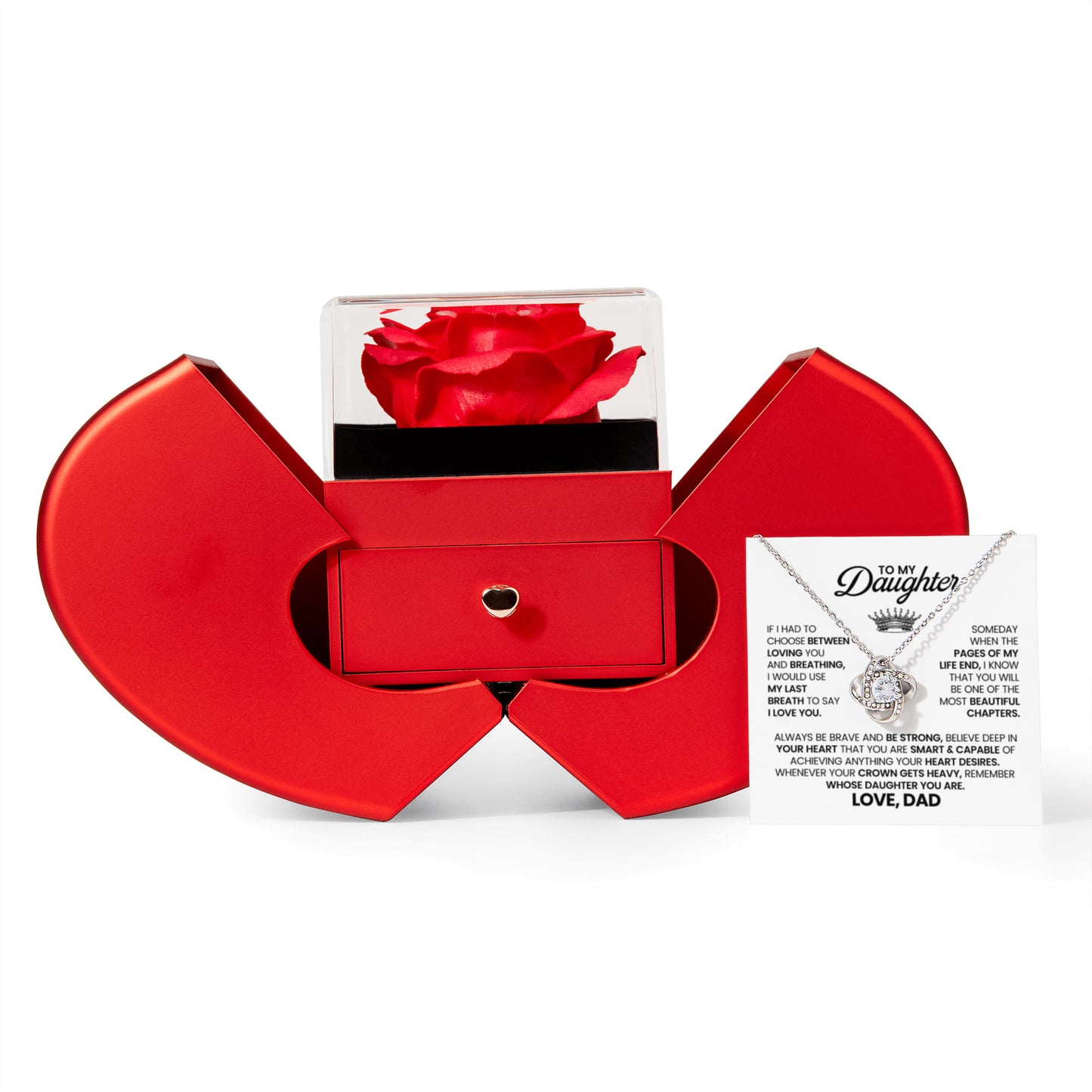 Daughter Necklace from Mom and Dad, Love Knot Pendant with Rose Gift Box, Gift for Birthday, Valentines day, Mothers day, Christmas