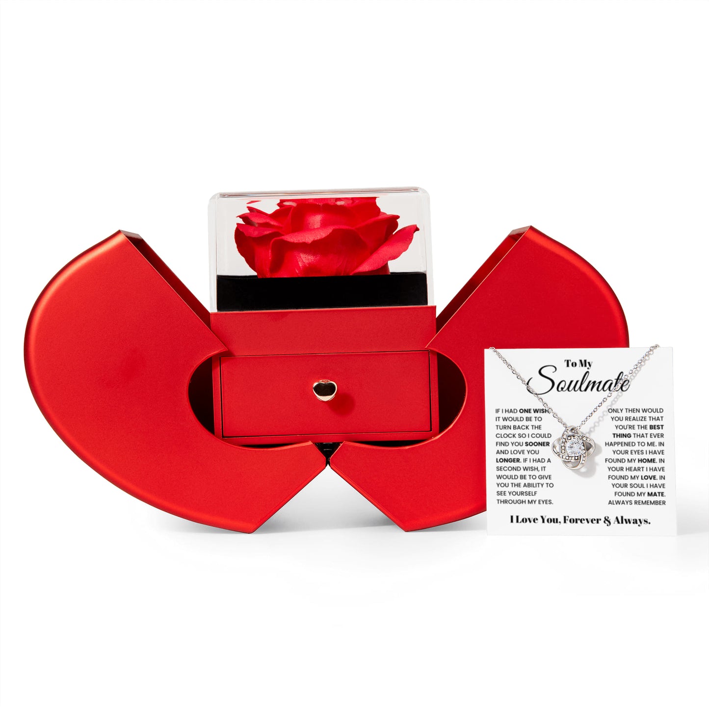 To my Wife Soulmate Necklace from Husband, Love Knot Pendant with Rose Gift box, Gift for anniversary, Valentines day, Mothers day, Christmas, Birthday