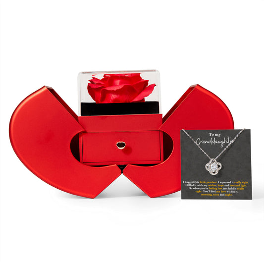 Granddaughter Necklace from Grandparents, Love knot Pendant with Rose Gift box, Gift for birthday, confirmation, graduation, wedding, christmas