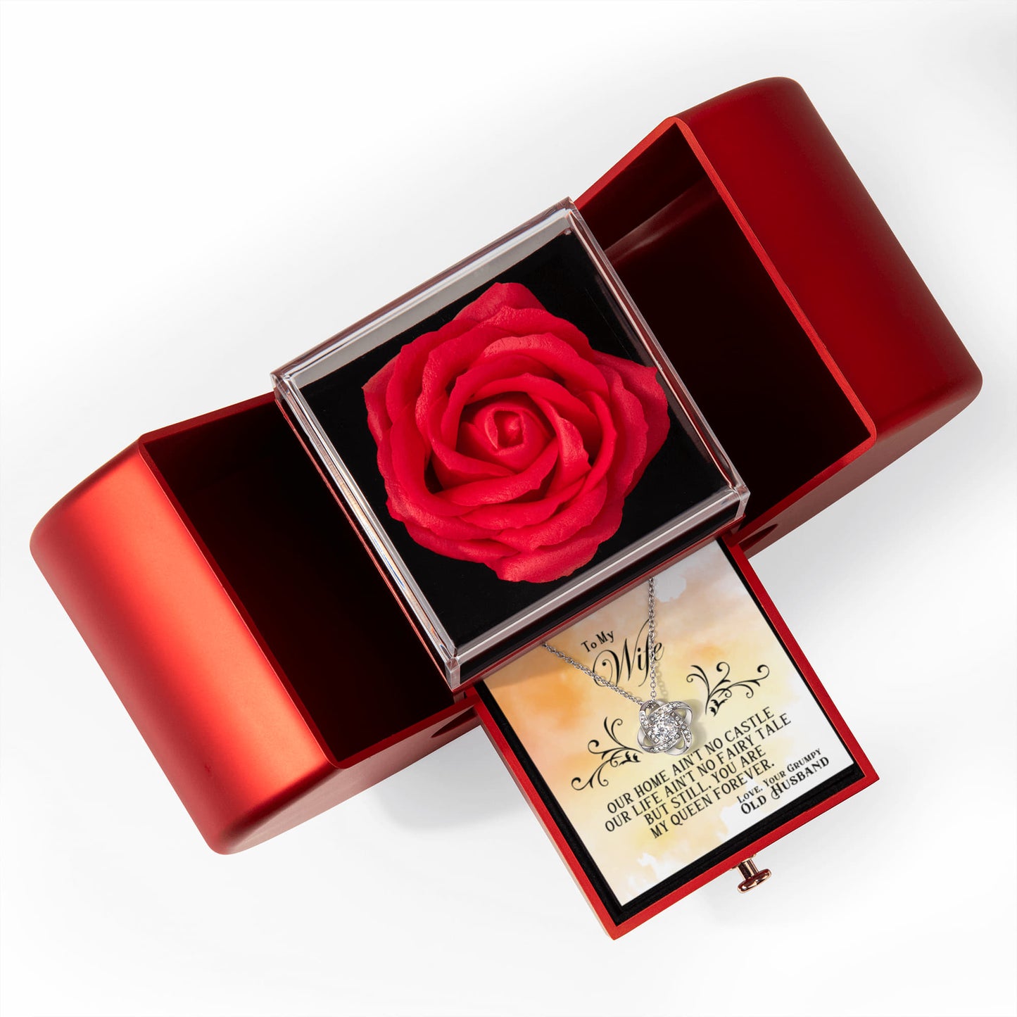 To my Wife Necklace Gift from Husband, Love knot pendant with Red Heart Rose Gift box for Valentines day, anniversary, birthday