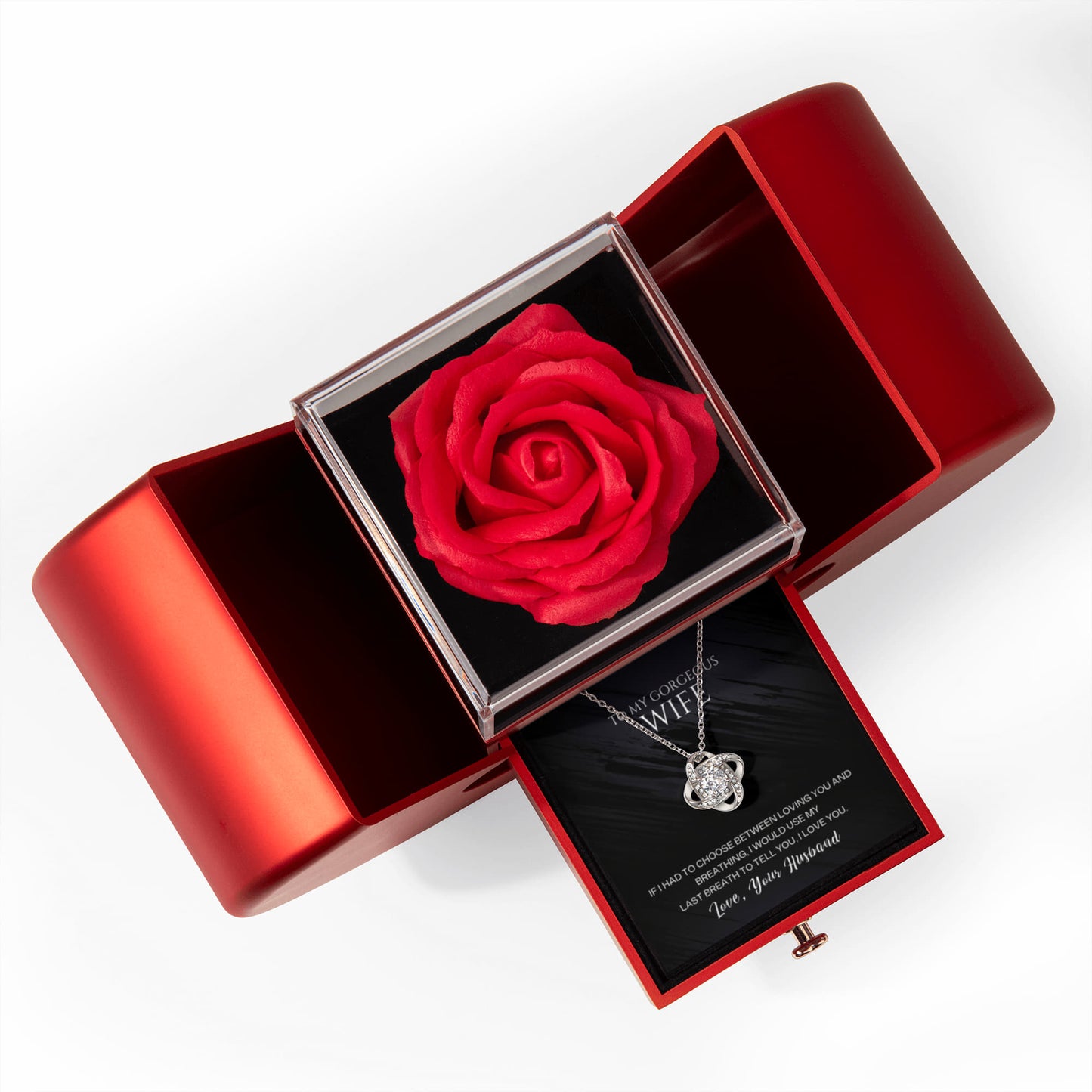 To my Wife Necklace from Husband, Love Knot Pendant with Rose Gift box, Gift for anniversary, Valentines day, Mothers day, Christmas, Birthday