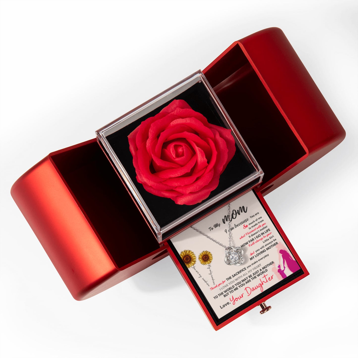 To my Mom Necklace from Daughter, Love Knot Pendant with Rose Gift box, Gift for Valentines day, Mothers day, Christmas, Birthday