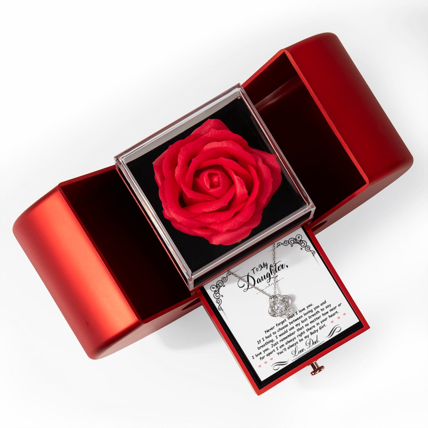 Daughter Necklace from Dad, Love Knot Pendant with Rose Gift Box, Gift for Birthday, Valentines day, Mothers day, Christmas