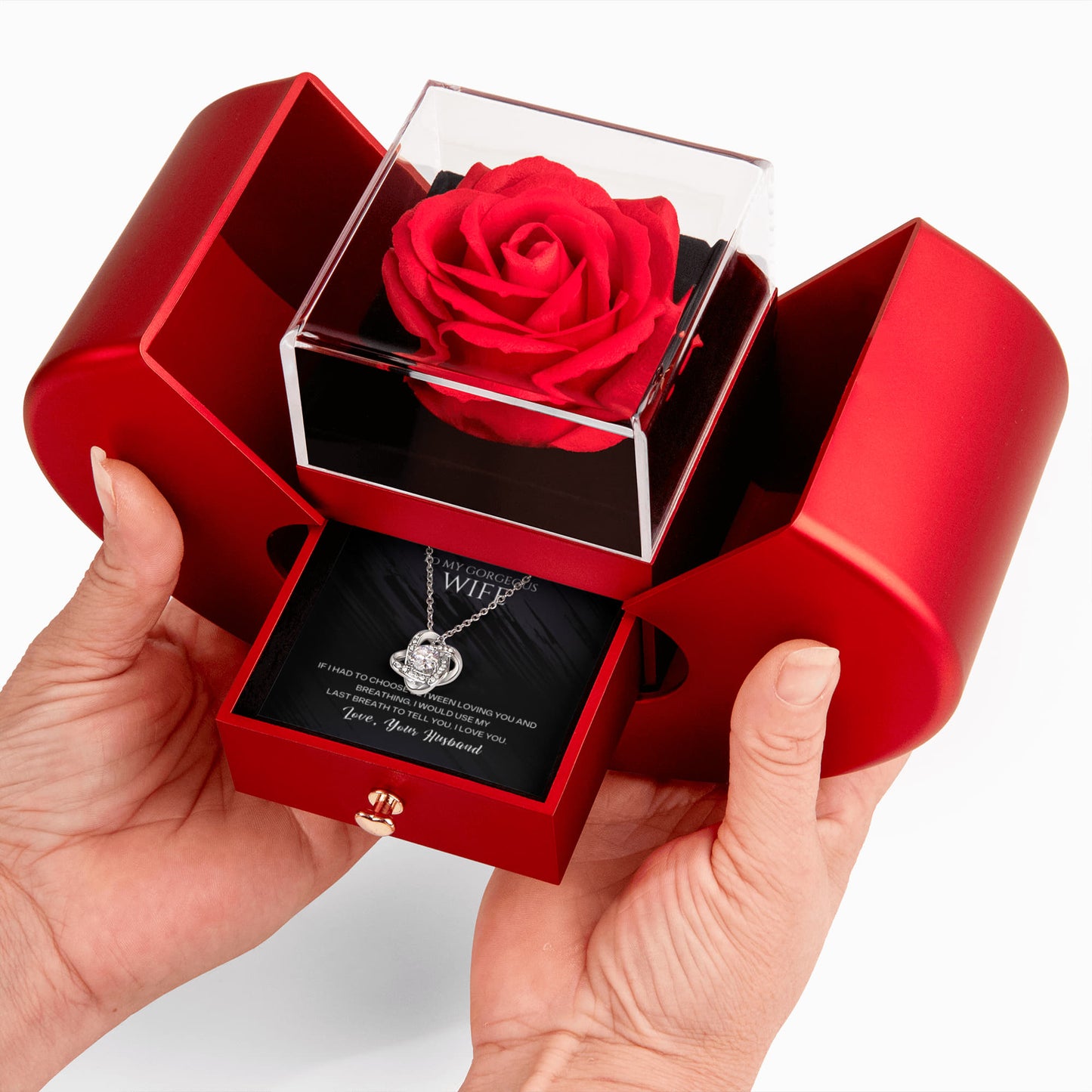 To my Wife Necklace from Husband, Love Knot Pendant with Rose Gift box, Gift for anniversary, Valentines day, Mothers day, Christmas, Birthday