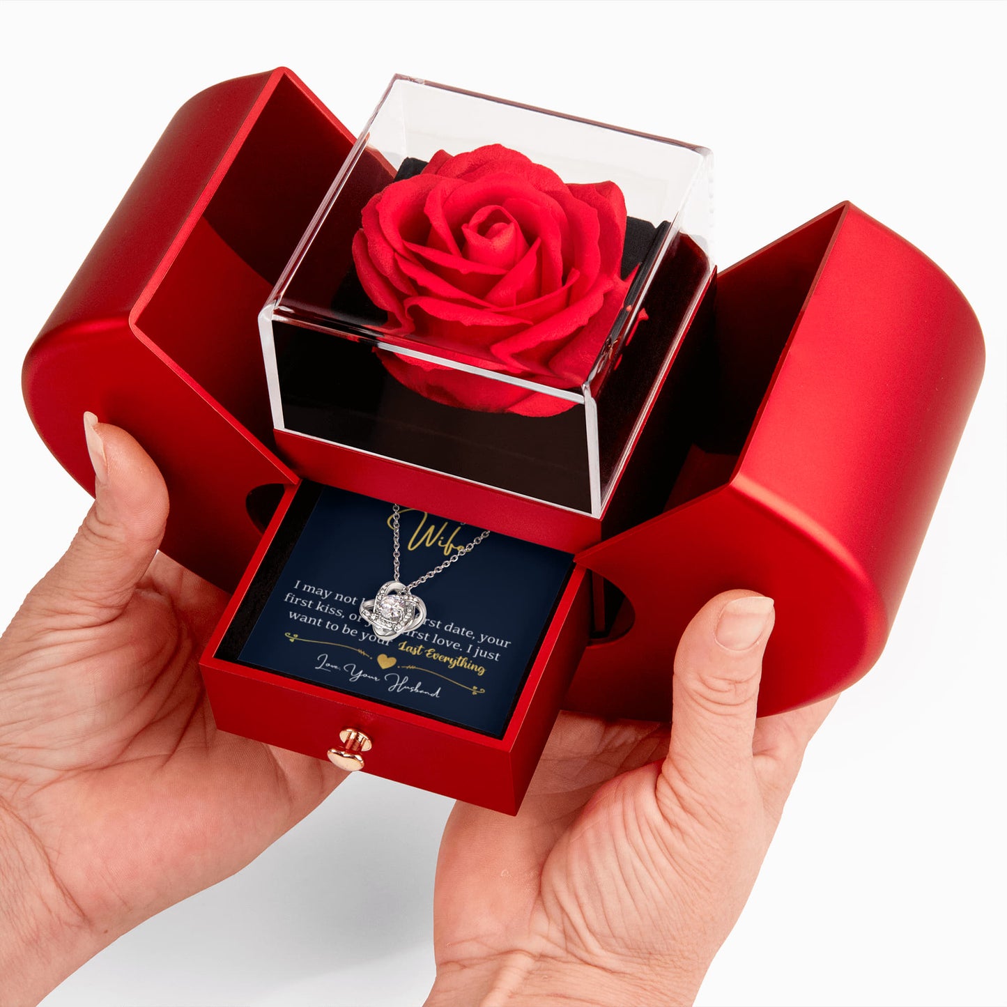 To my Wife Necklace from Husband, Love Knot Pendant with Rose Gift box, Gift for anniversary, Valentines day, Mothers day, Christmas, Birthday