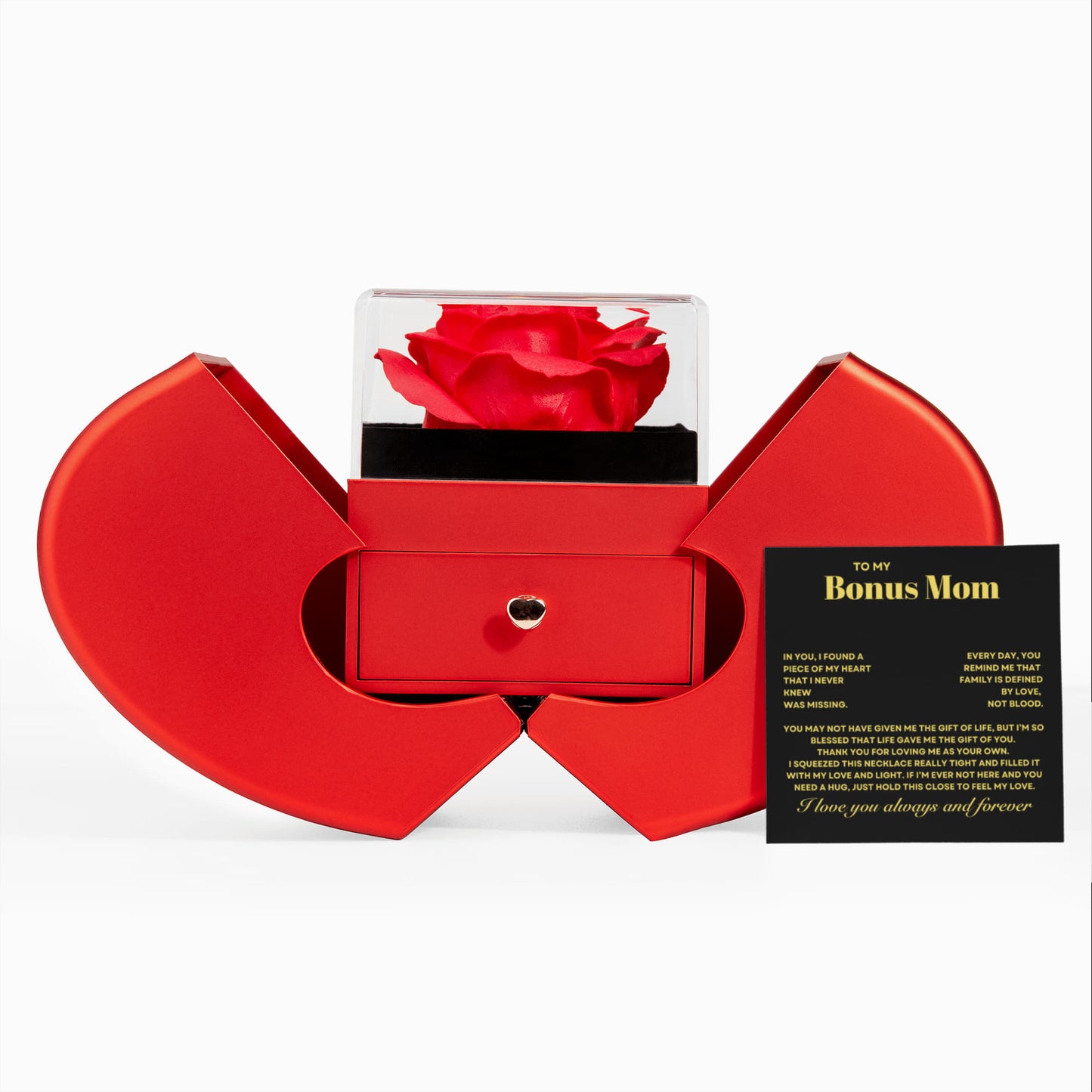 Bonus Mom Necklace, Love Knot Pendant with Rose Gift Box, Gift for Birthday, Valentines day, Mothers day, Christmas