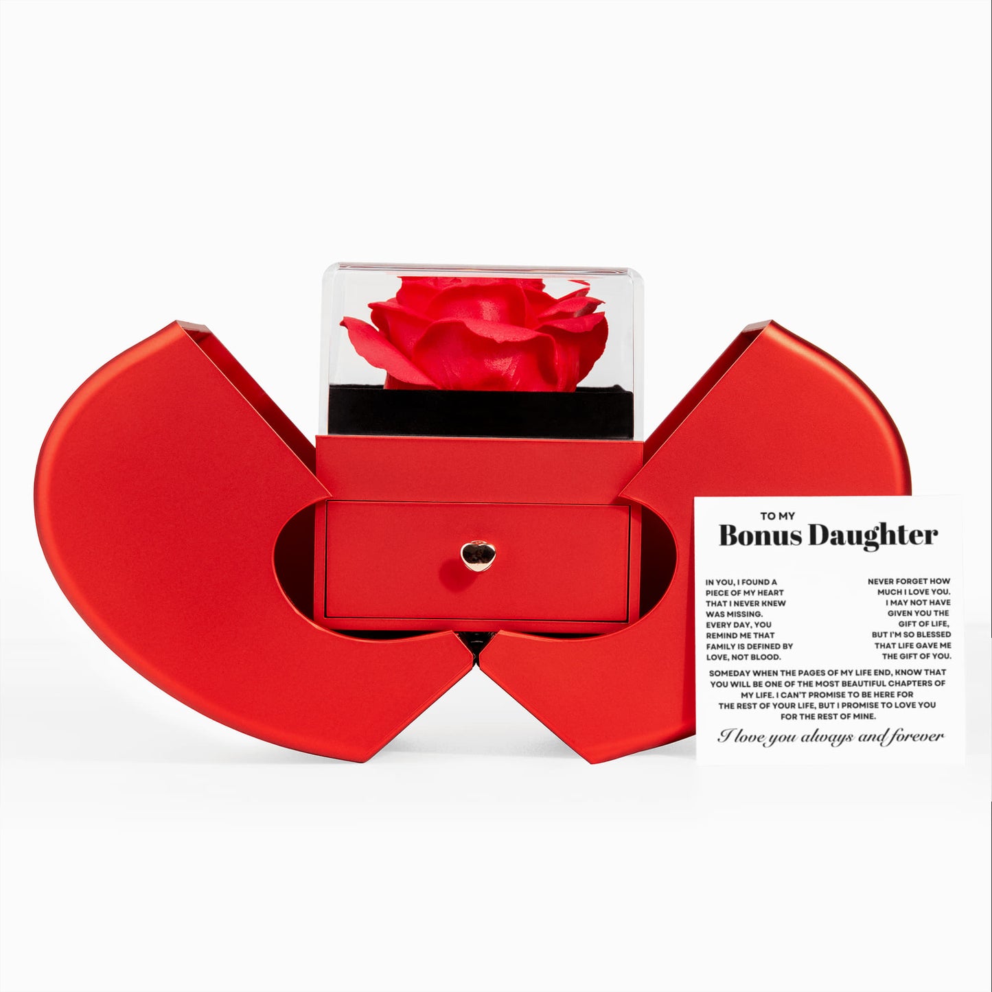 Bonus Daughter Necklace from Mom and Dad, Love Knot Pendant with Rose Gift Box, Gift for Birthday, Valentines day, Mothers day, Christmas