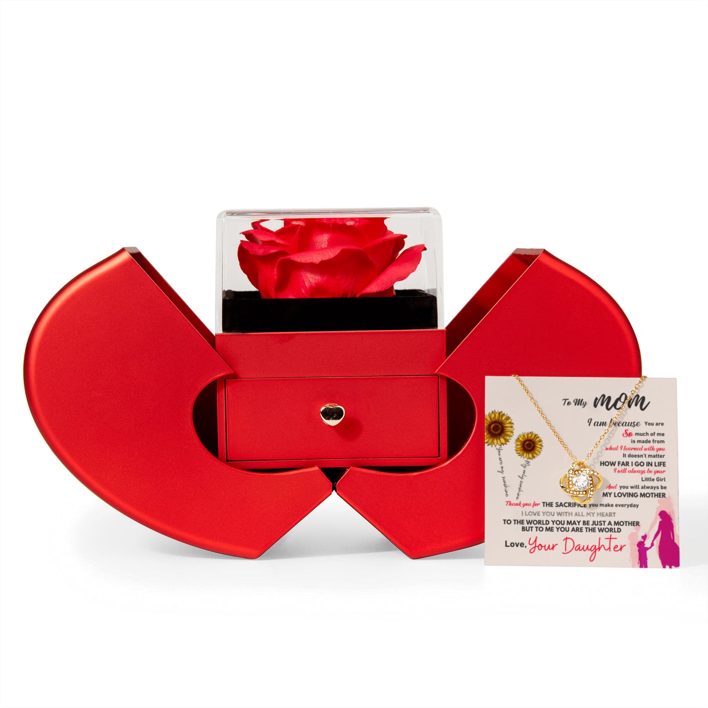 To my Mom Necklace from Daughter, Love Knot Pendant with Rose Gift box, Gift for Valentines day, Mothers day, Christmas, Birthday