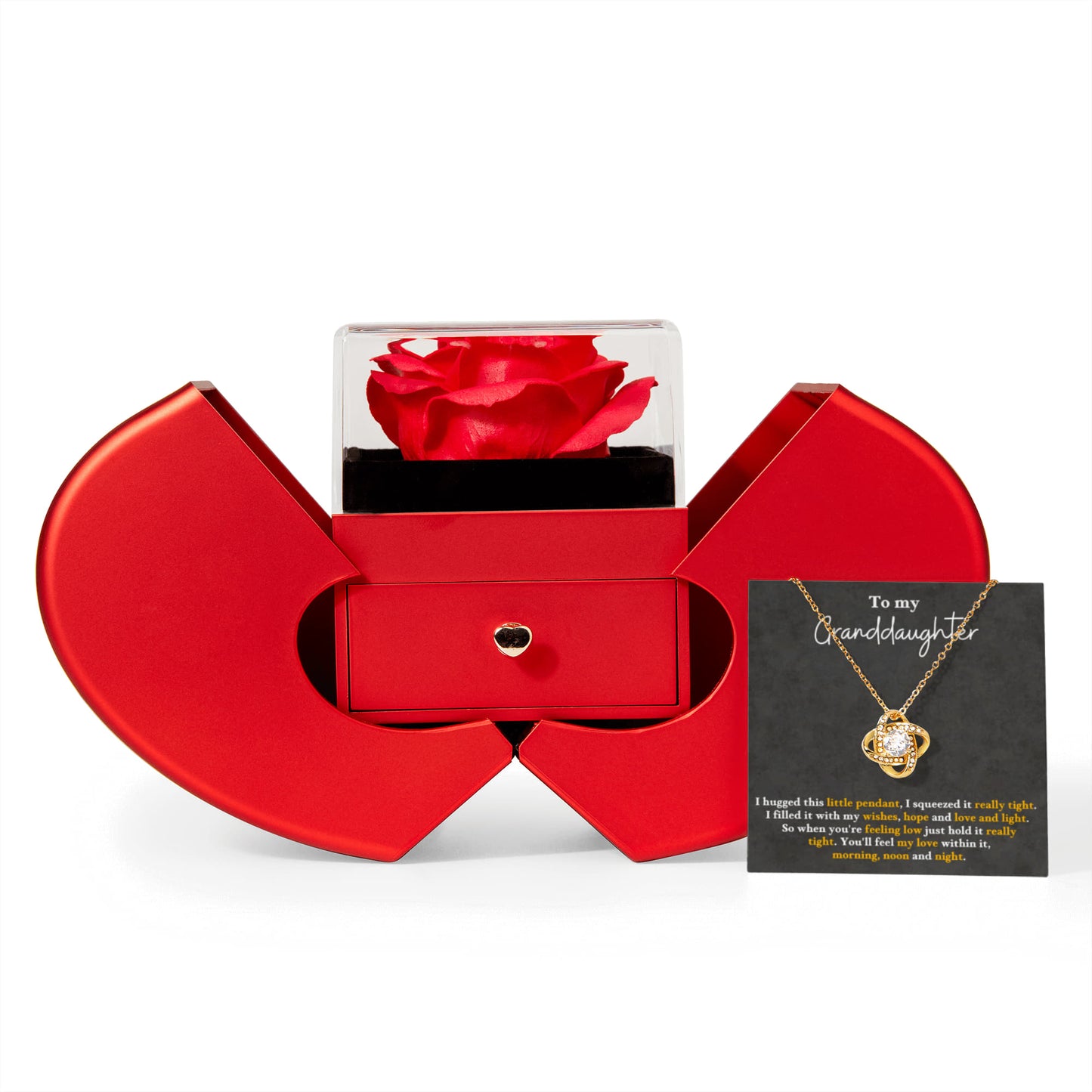 Granddaughter Necklace from Grandparents, Love knot Pendant with Rose Gift box, Gift for birthday, confirmation, graduation, wedding, christmas