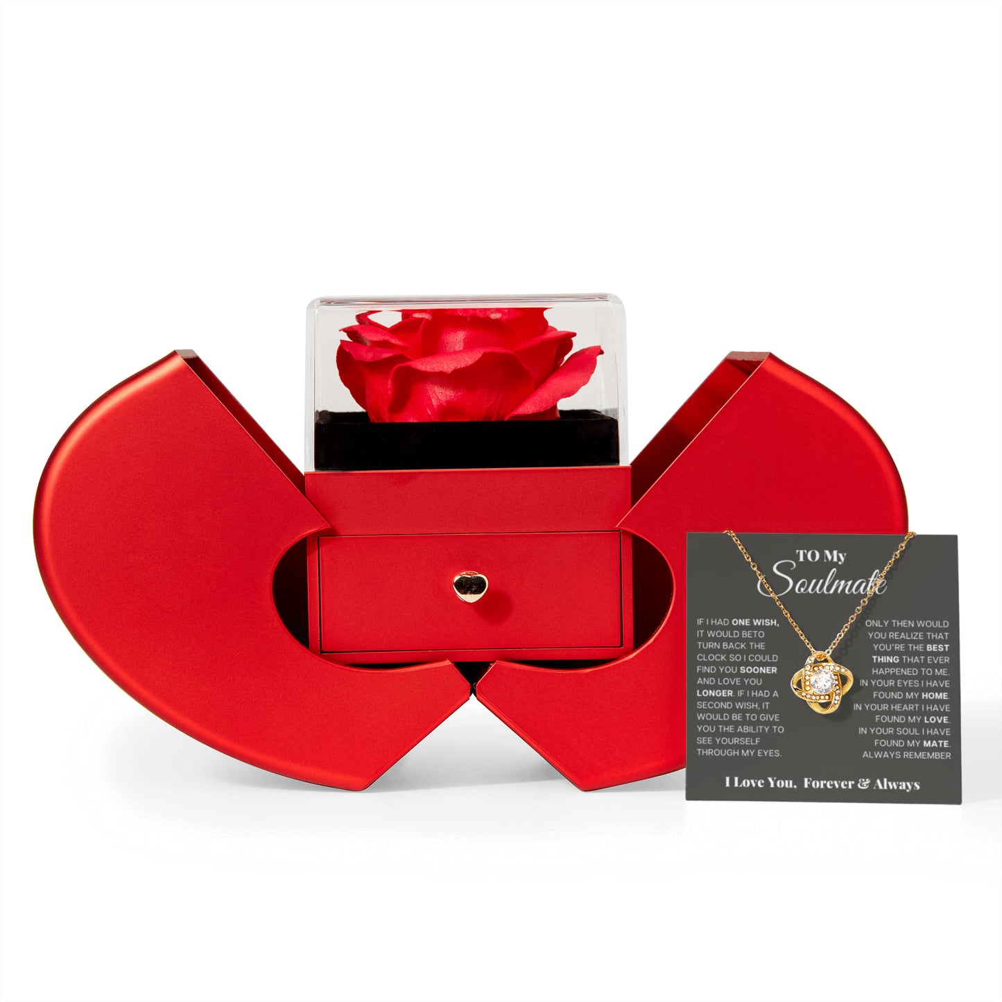 To my Wife Soulmate Necklace from Husband, Love Knot Pendant with Rose Gift box, Gift for anniversary, Valentines day, Mothers day, Christmas, Birthday