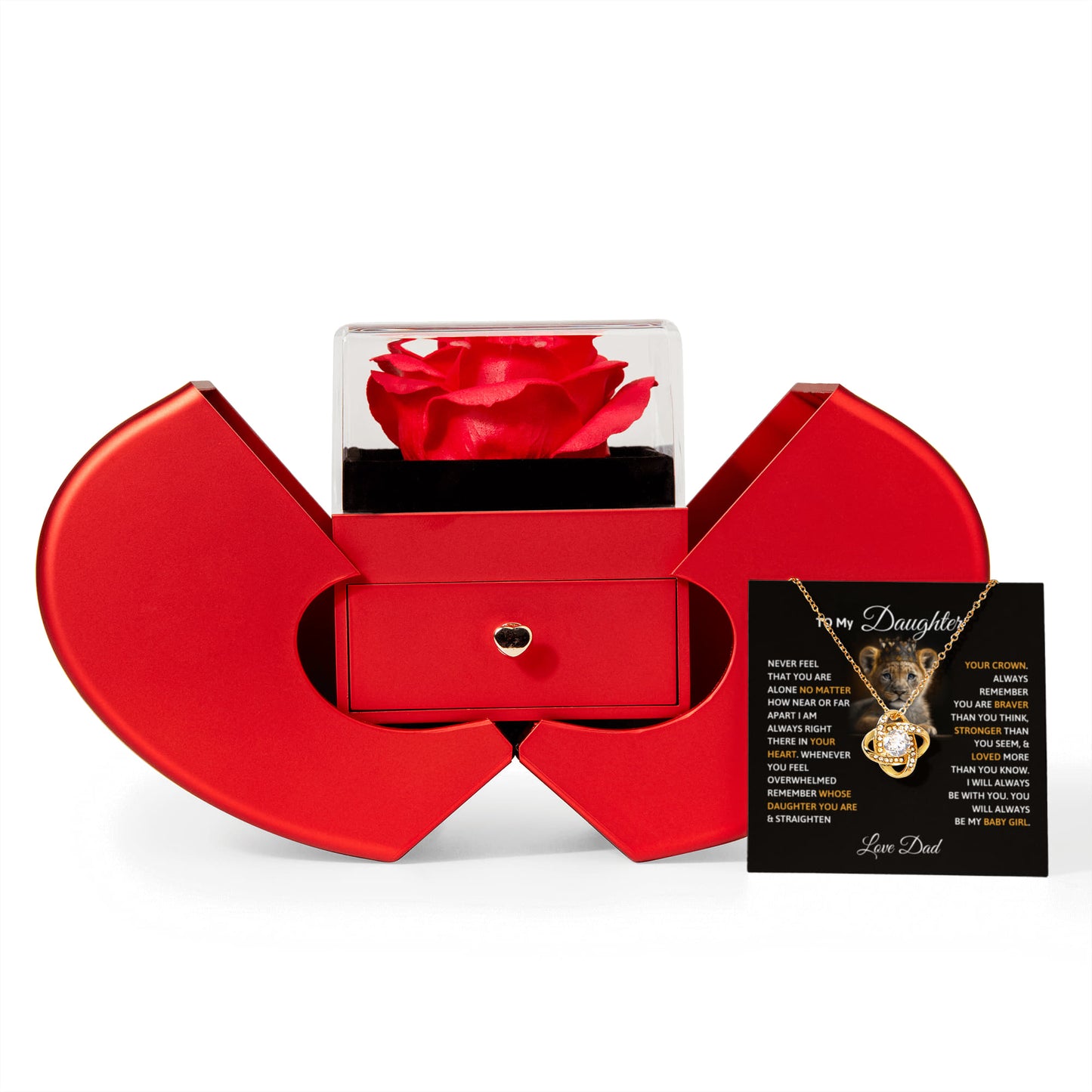 Daughter Necklace from Dad, Love Knot Pendant with Rose Gift Box, Gift for Birthday, Valentines day, Mothers day, Christmas