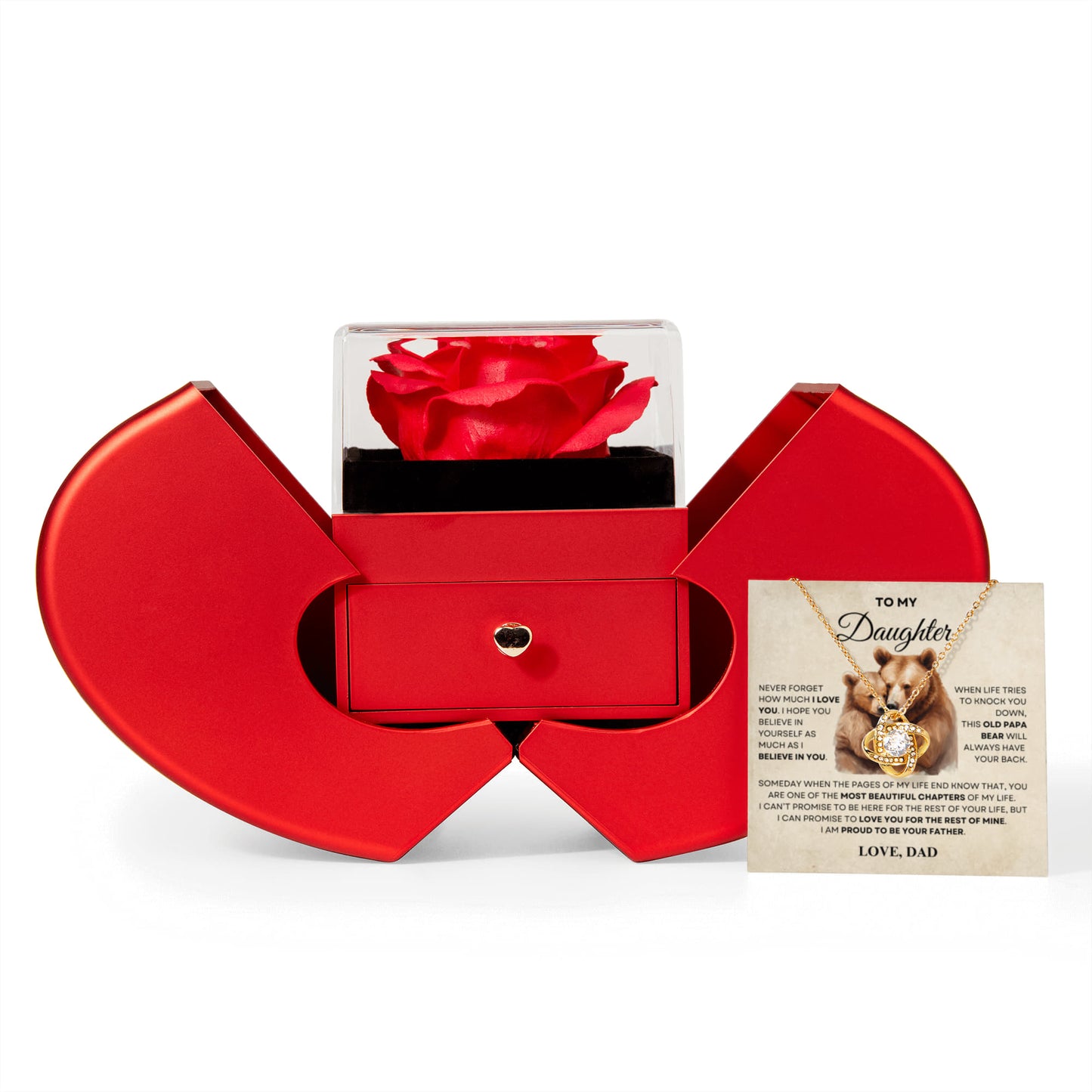 Daughter Necklace from Dad, Love Knot Pendant with Rose Gift Box, Gift for Birthday, Valentines day, Mothers day, Christmas