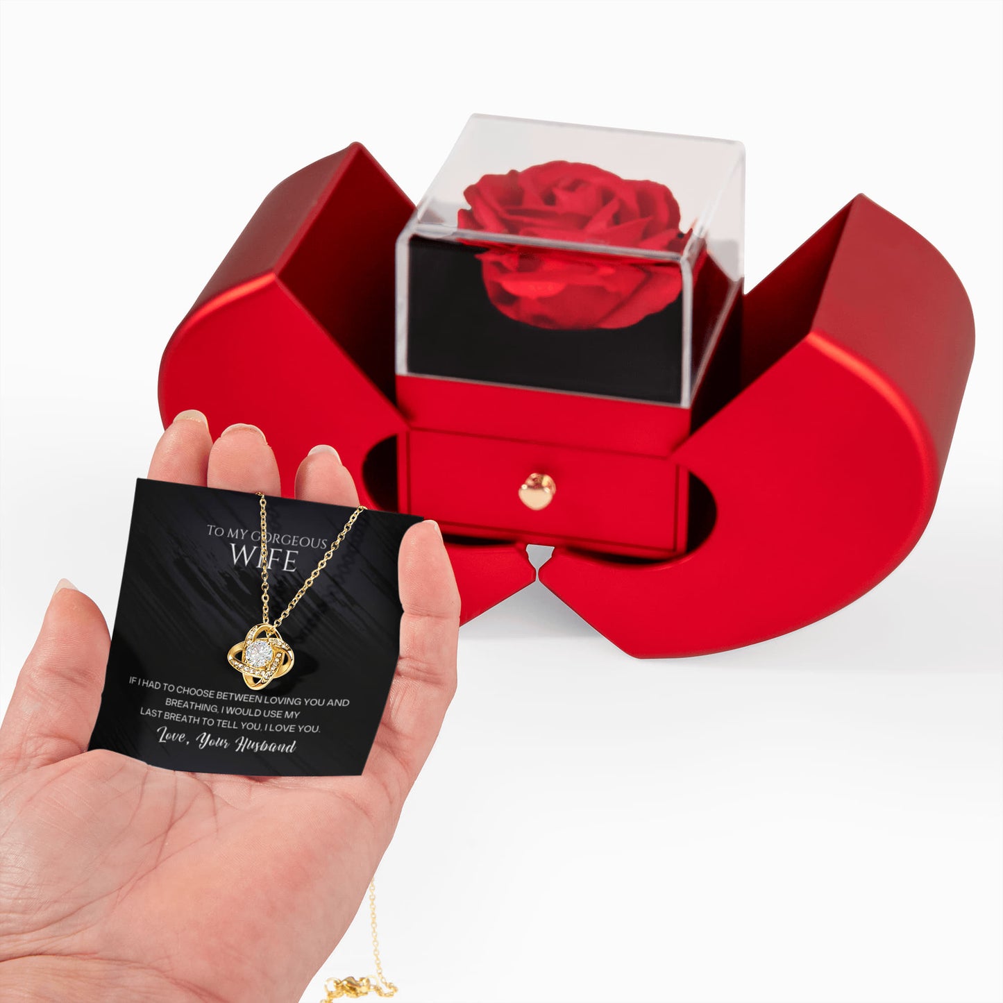To my Wife Necklace from Husband, Love Knot Pendant with Rose Gift box, Gift for anniversary, Valentines day, Mothers day, Christmas, Birthday
