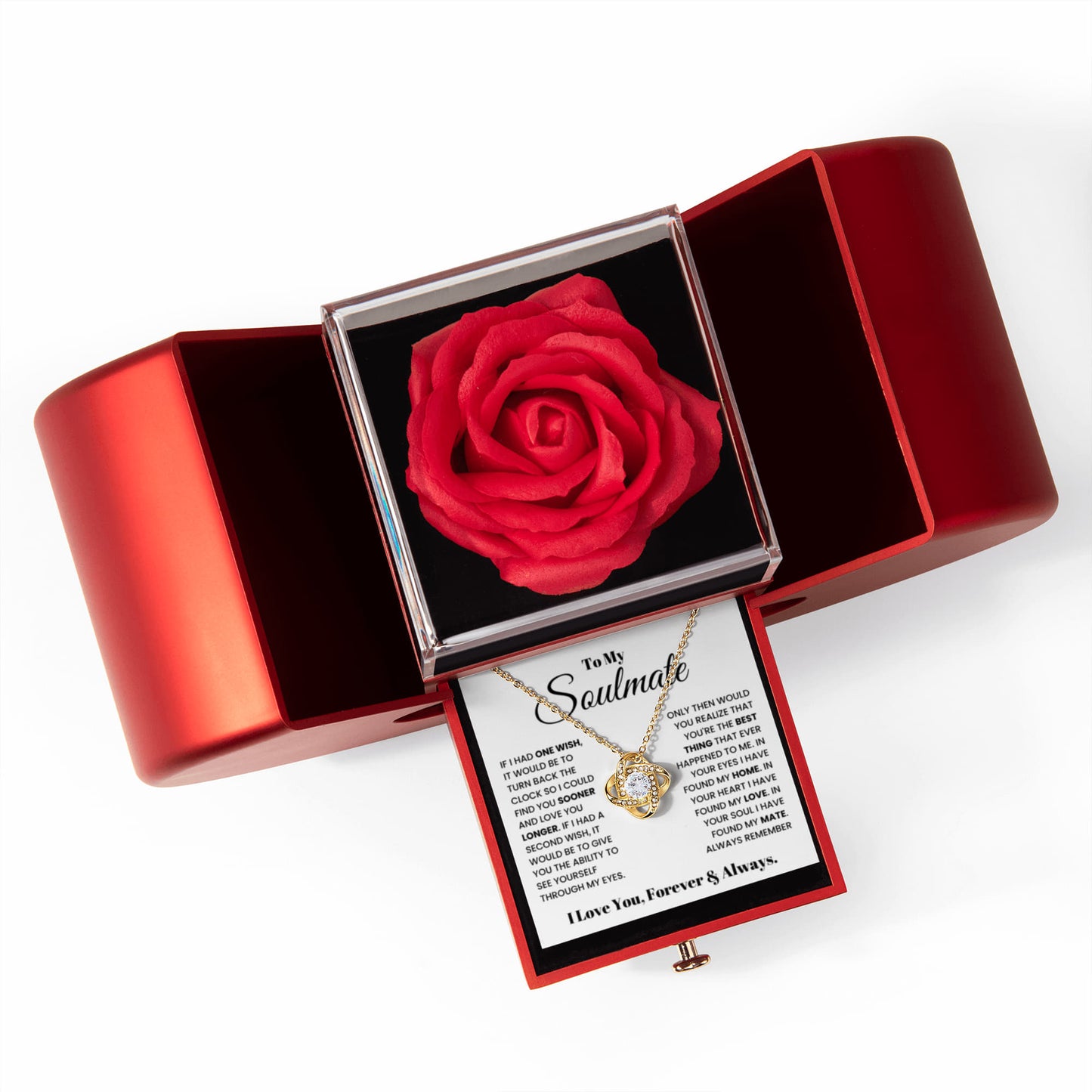 To my Wife Soulmate Necklace from Husband, Love Knot Pendant with Rose Gift box, Gift for anniversary, Valentines day, Mothers day, Christmas, Birthday