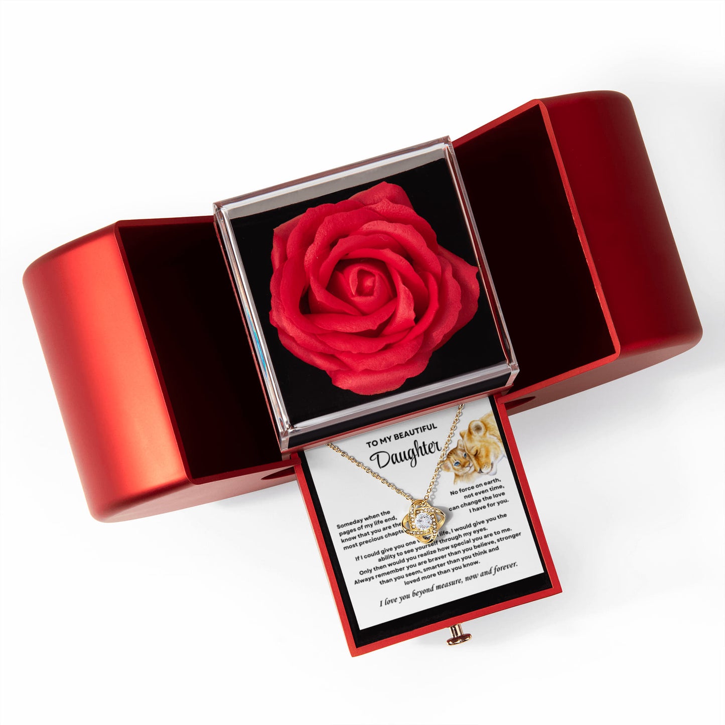 Daughter Necklace from Mom, Love Knot Pendant with Rose Gift Box, Gift for Birthday, Valentines day, Mothers day, Christmas