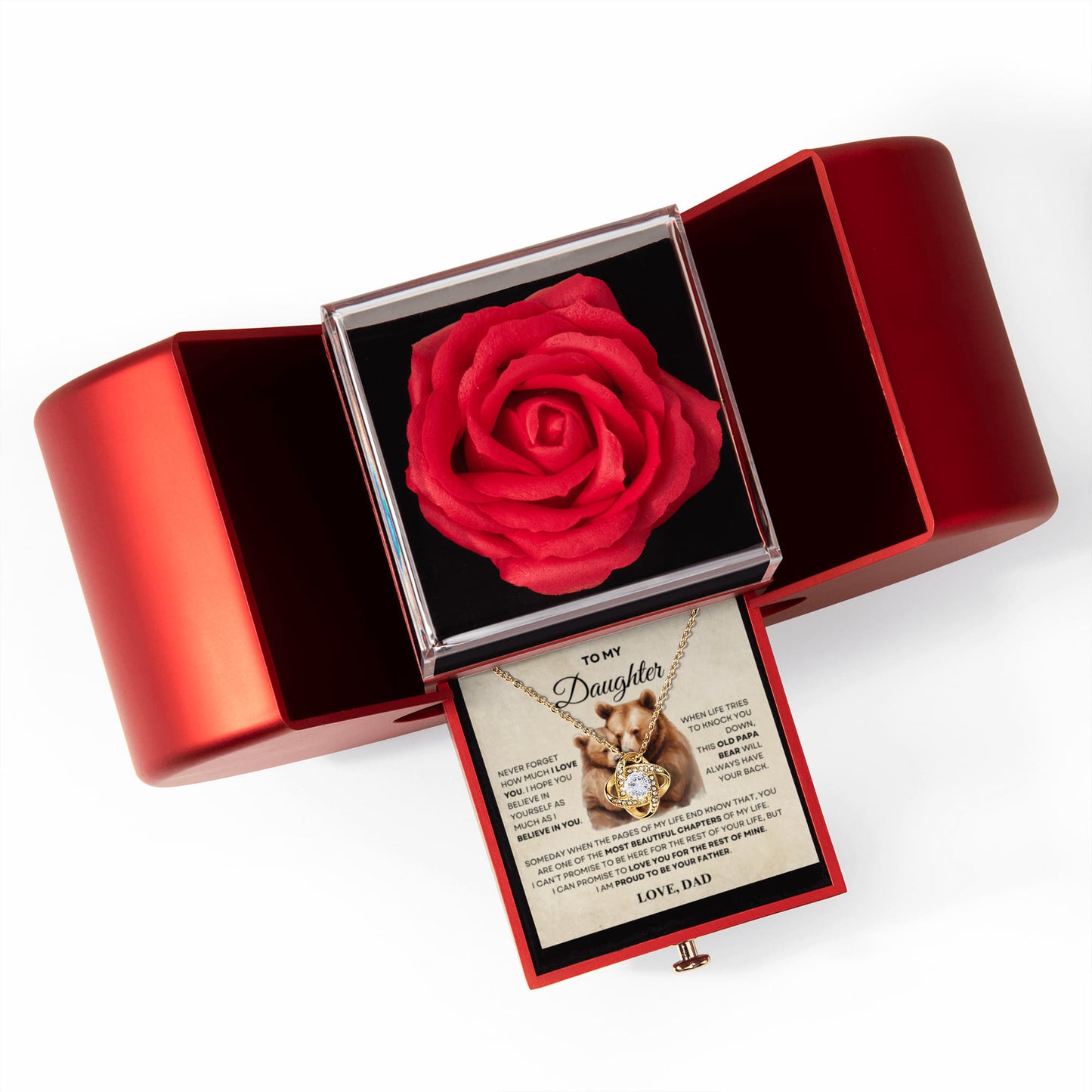 Daughter Necklace from Dad, Love Knot Pendant with Rose Gift Box, Gift for Birthday, Valentines day, Mothers day, Christmas