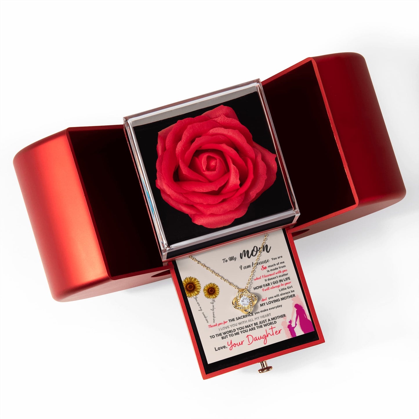 To my Mom Necklace from Daughter, Love Knot Pendant with Rose Gift box, Gift for Valentines day, Mothers day, Christmas, Birthday