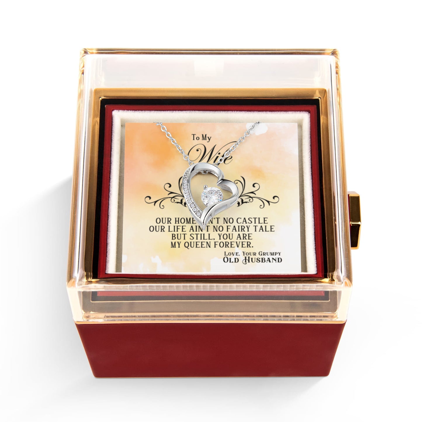 To my Wife Necklace from Husband, Forever Love Pendant with Rotating Rose Box, Gift for Anniversary, Valentines Day, Birthday, Christmas