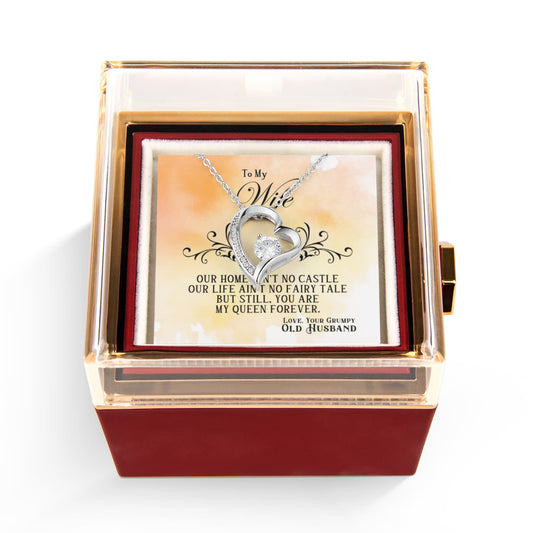To my Wife Necklace from Husband, Forever Love Pendant with Rotating Rose Box, Gift for Anniversary, Valentines Day, Birthday, Christmas