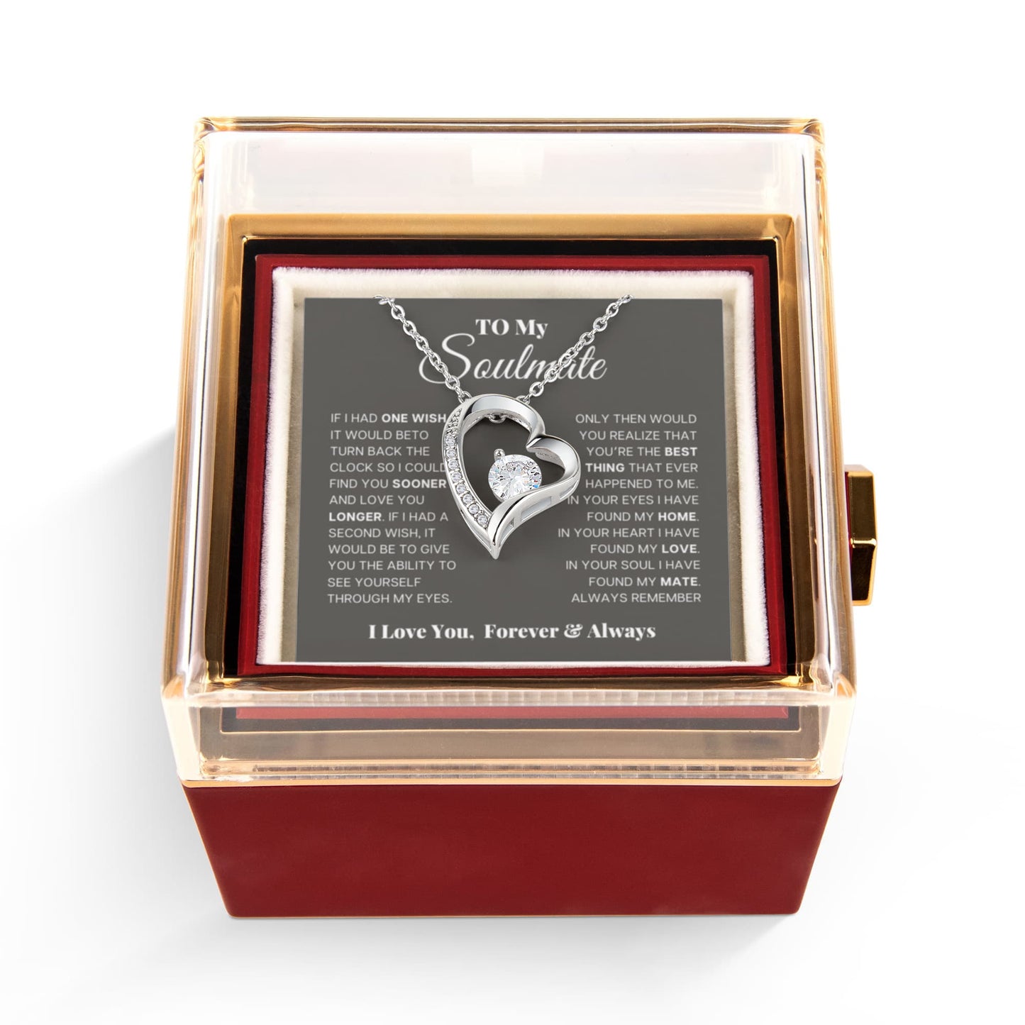 To my Soulmate Wife Necklace from Husband, Forever Love Pendant with Rotating Rose Box, Gift for Anniversary, Valentines Day, Birthday