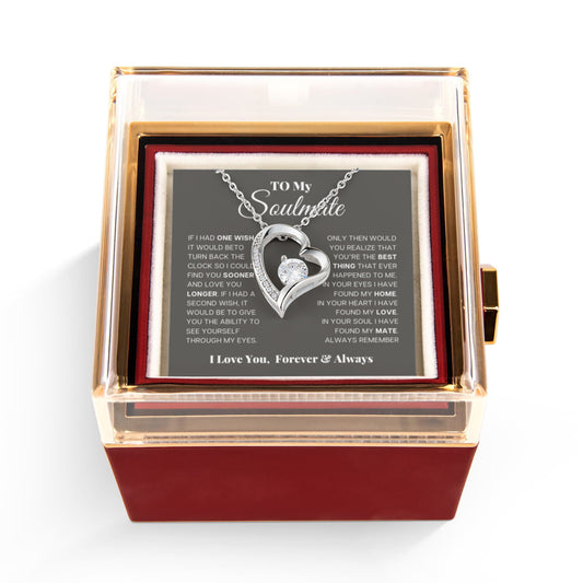 To my Soulmate Wife Necklace from Husband, Forever Love Pendant with Rotating Rose Box, Gift for Anniversary, Valentines Day, Birthday