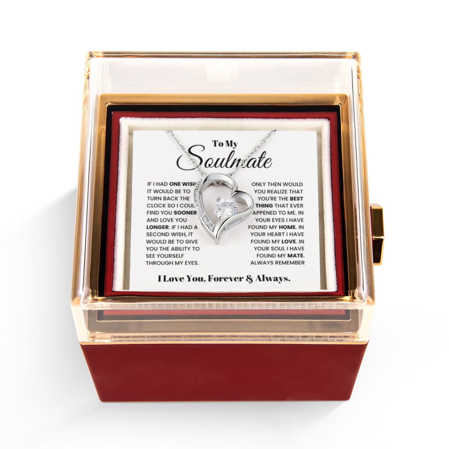To my Soulmate Wife Necklace from Husband, Forever Love Pendant with Rotating Rose Box, Gift for Anniversary, Valentines Day, Birthday