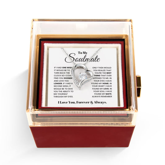 To my Soulmate Wife Necklace from Husband, Forever Love Pendant with Rotating Rose Box, Gift for Anniversary, Valentines Day, Birthday