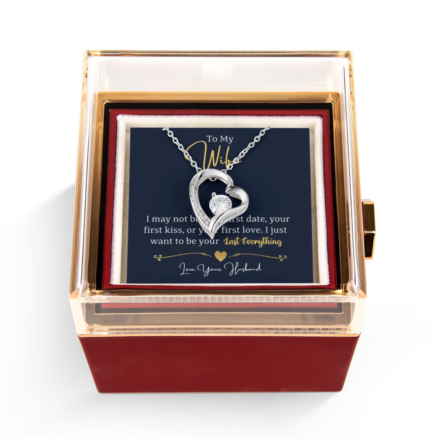 To my  Wife Necklace from Husband, Forever Love Pendant with Rotating Rose Box, Gift for Anniversary, Valentines Day, Birthday